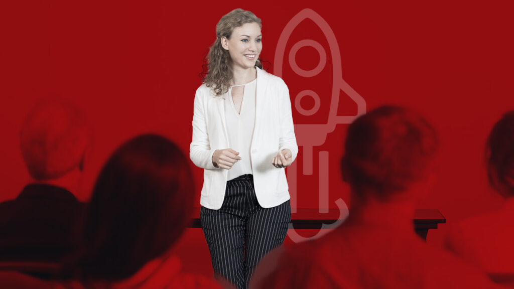 Females Sales Presenter doing Training