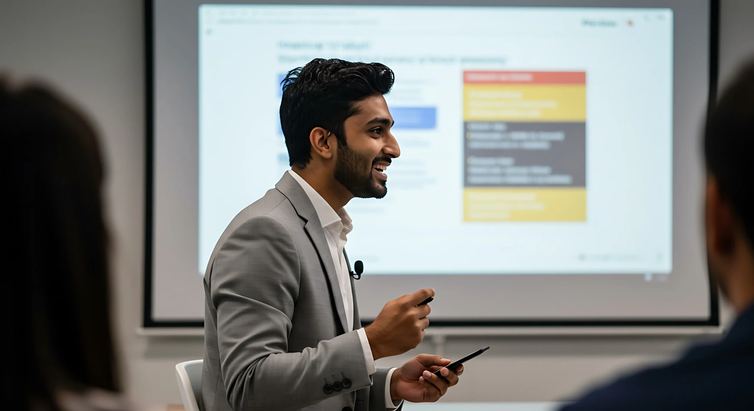 Man doing a presentation using story telling